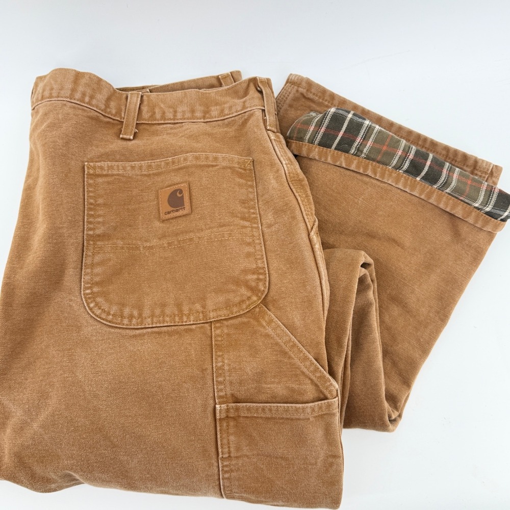 Carhartt B111 BRN Flannel Lined Duck Canvas Carpenter Pants Brown 40x36 Loose